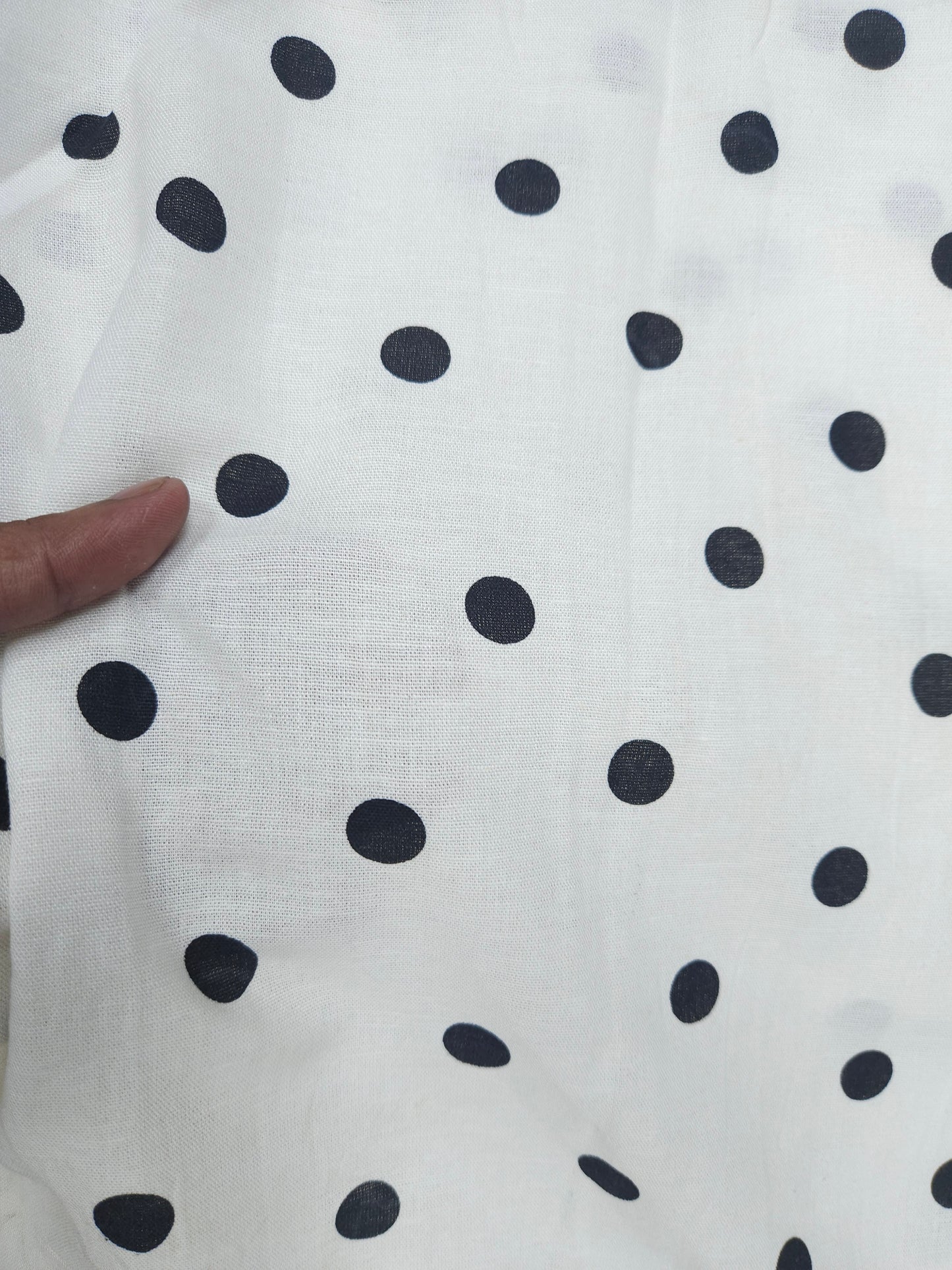 White Pure Linen Fabric with Classic Black Polka Dots