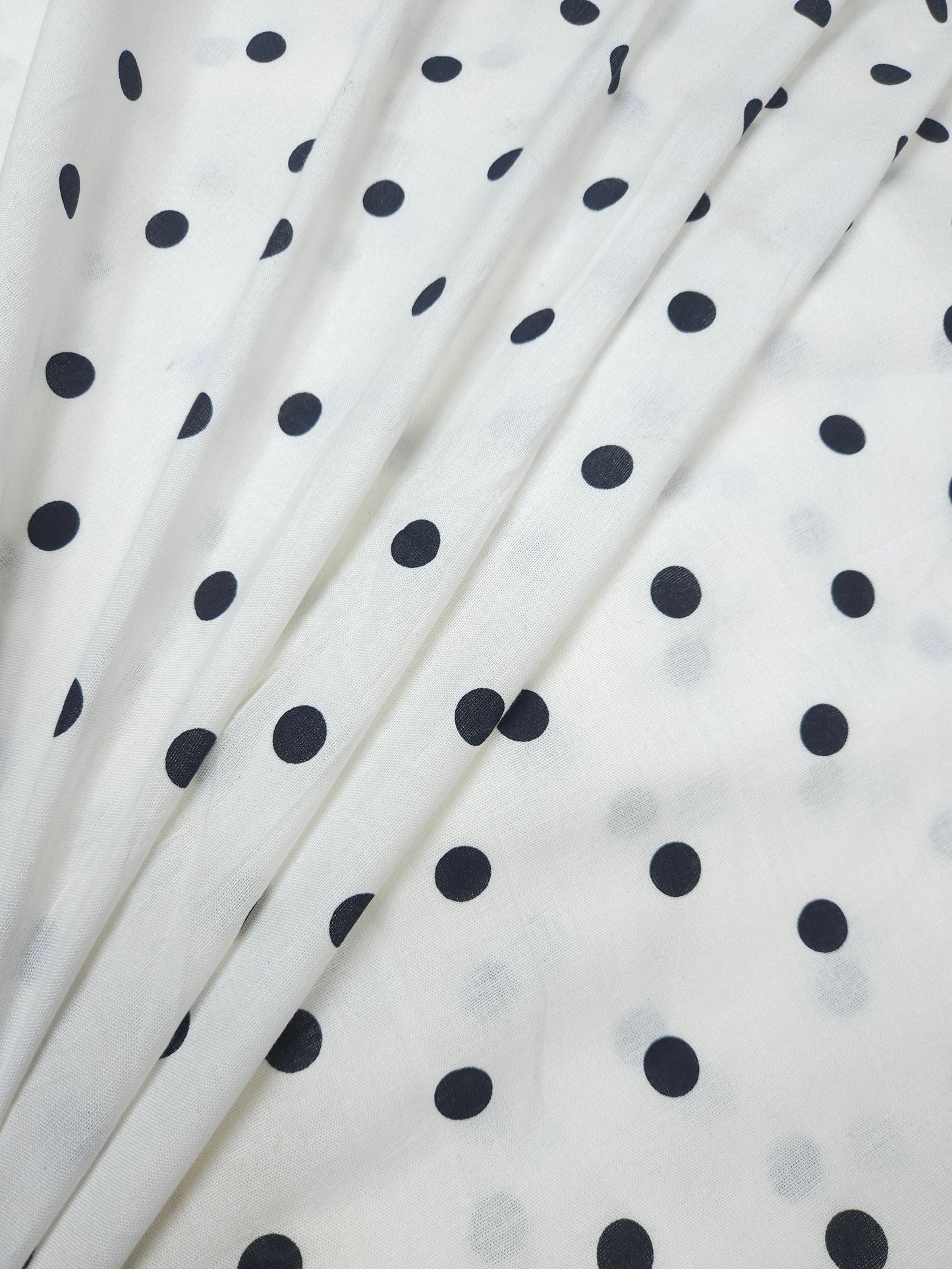 White Pure Linen Fabric with Classic Black Polka Dots