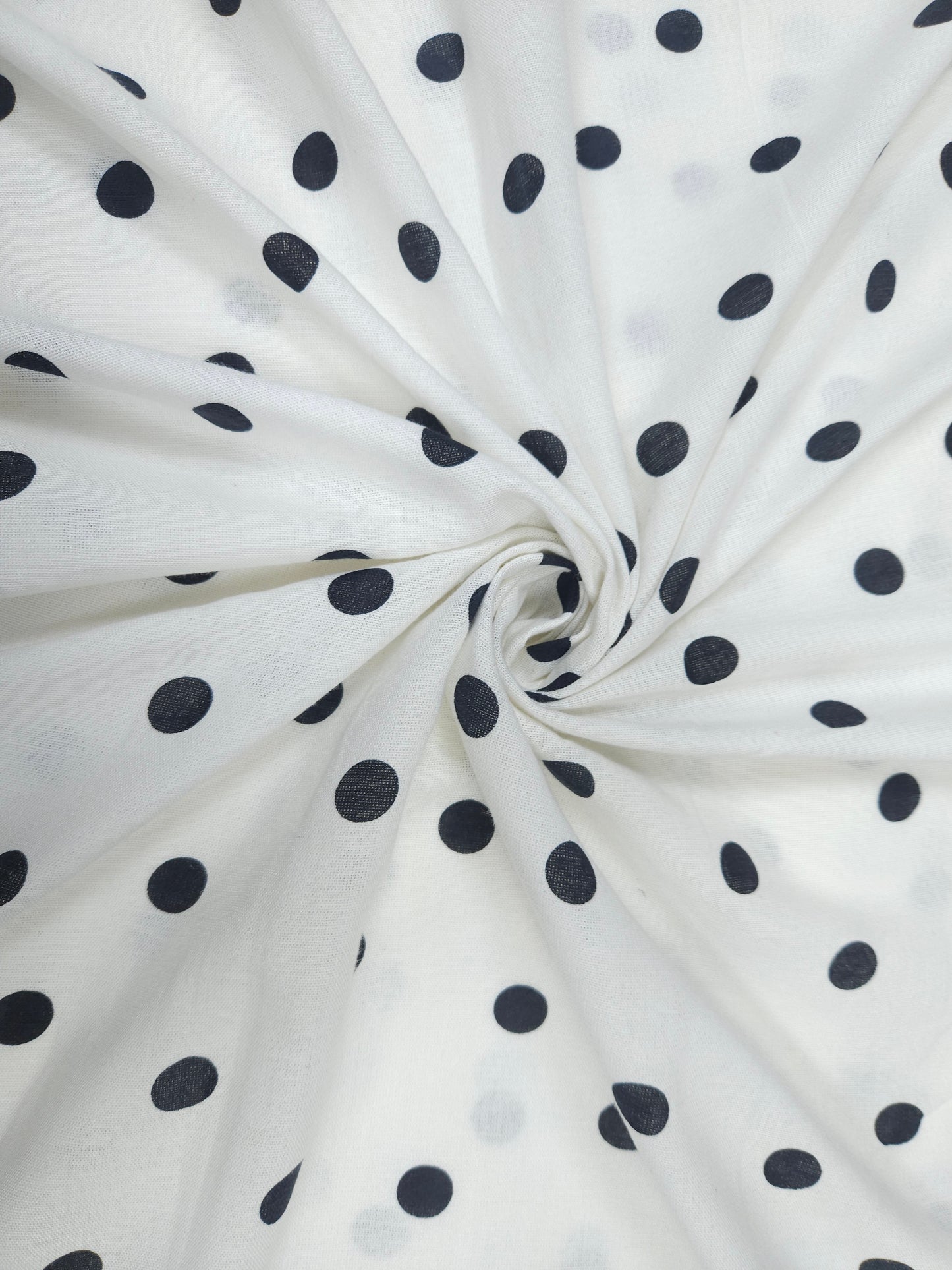White Pure Linen Fabric with Classic Black Polka Dots