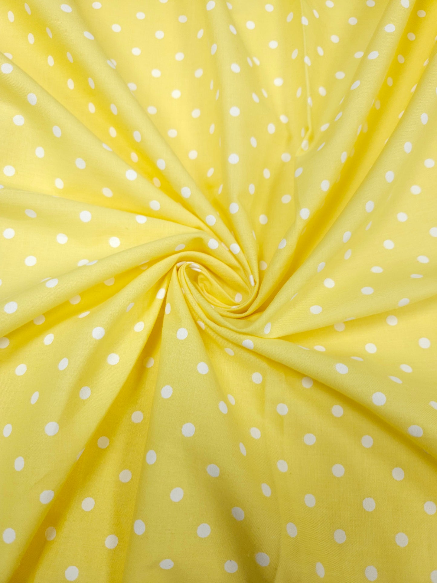 Yellow Cambric Cotton Fabric with White Polka Dot Print