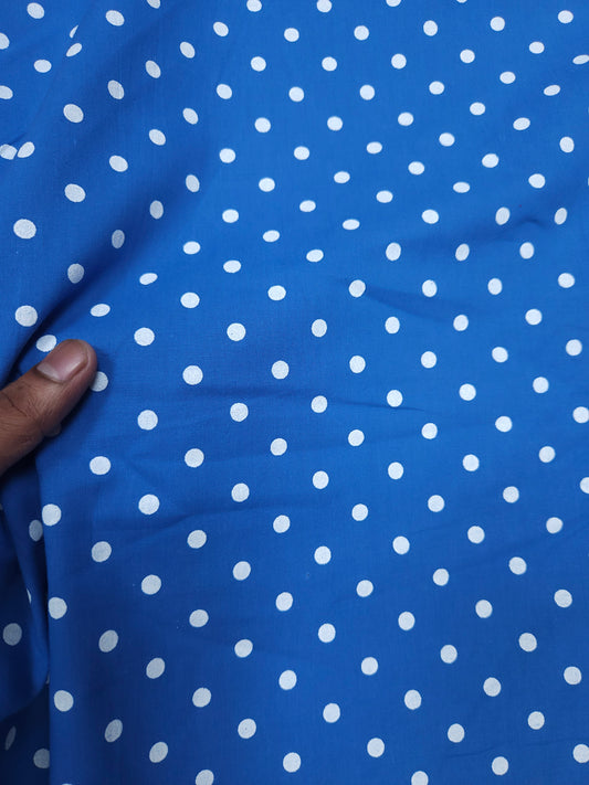 Powder Blue Cambric Cotton Fabric with White Polka Dots | 44 Inch Width