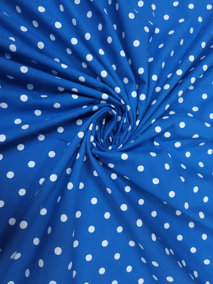 Powder Blue Cambric Cotton Fabric with White Polka Dots | 44 Inch Width