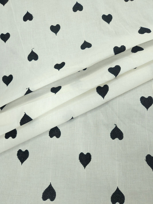 Heart Embroidery Cotton Fabric | 44 Inch Width