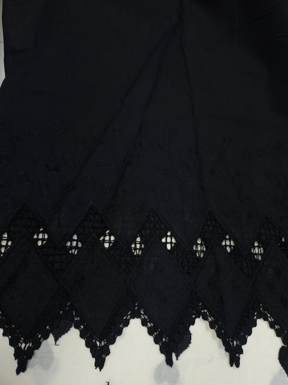 Black Heart Embroidery Cotton with Border Embroidery Suit Set