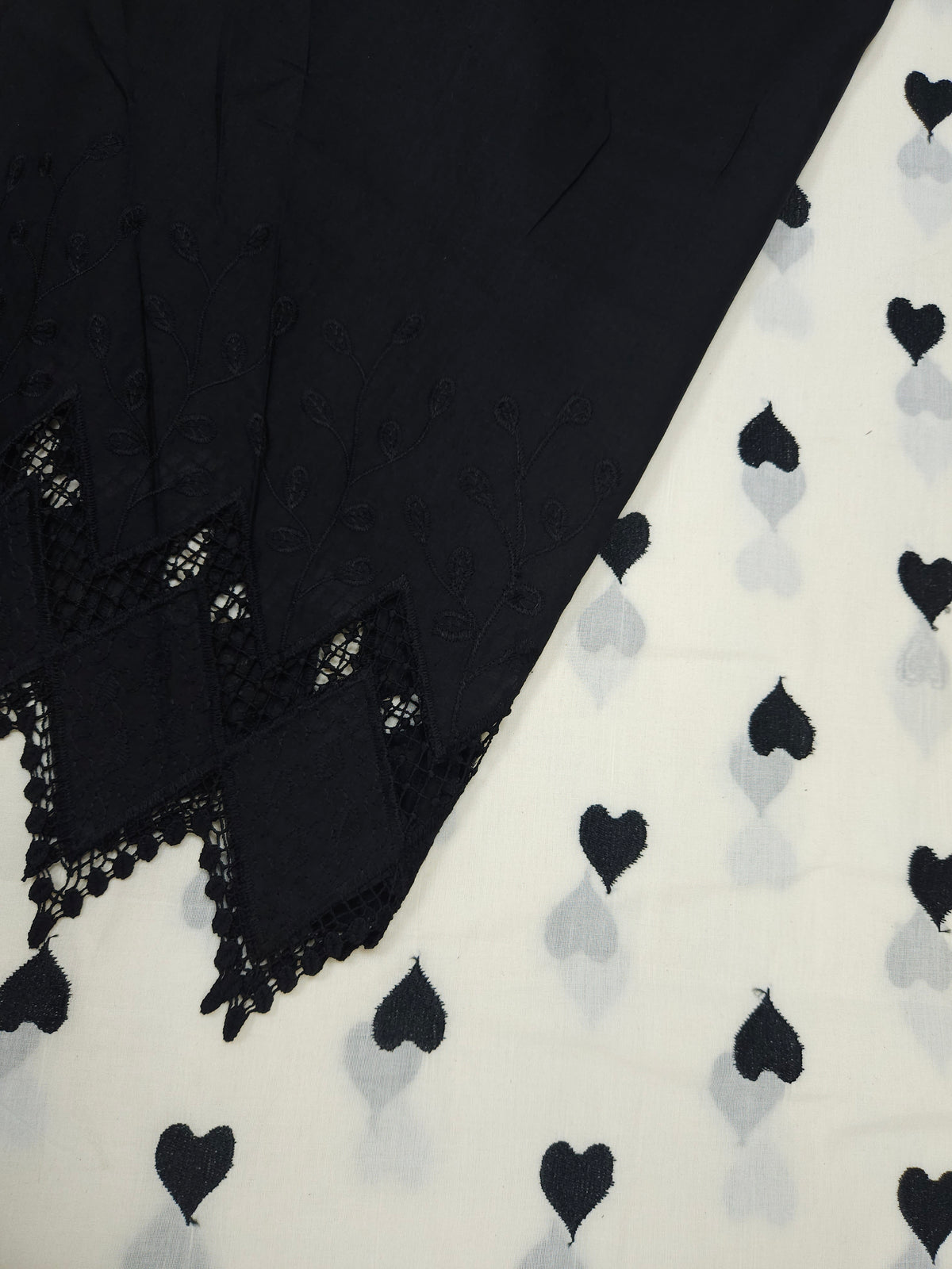 Heart Embroidery Cotton Suit Set | 44 Inch Width