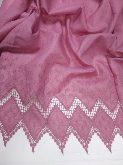 Designer White Heart Embroidery Cotton Suit Set | Border Embroidery