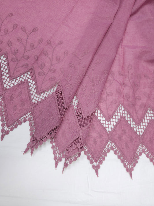Premium Dusty Rose Cotton Fabric with Designer Border Embroidery | 44 Inch Width