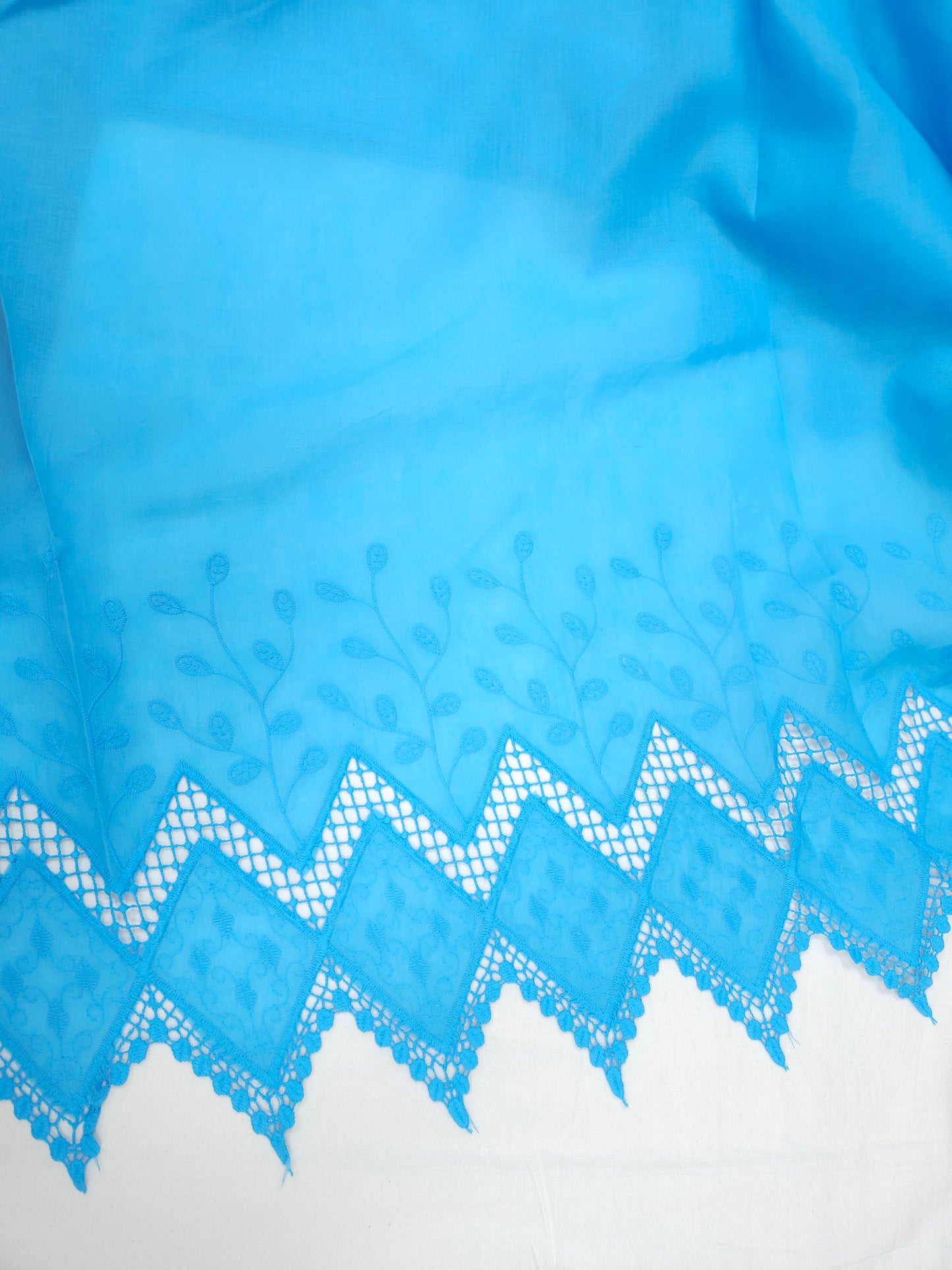 Sky Blue Heart Embroidery Cotton Suit Set | 44 Inch Width