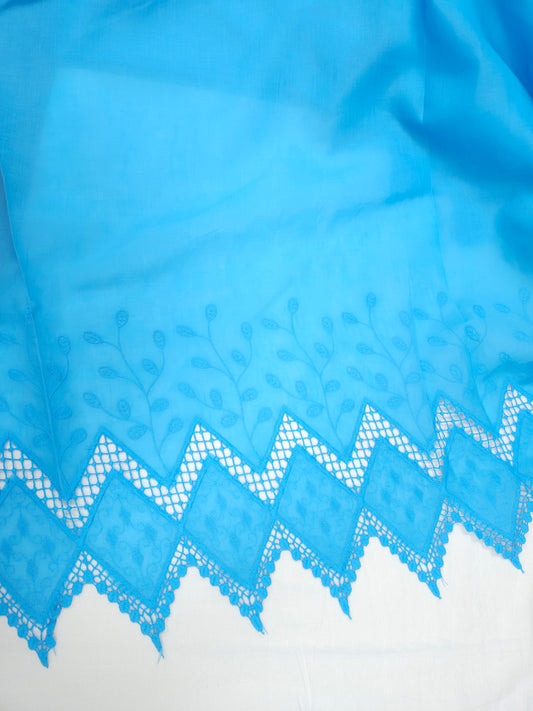 Sky Blue Cotton Border Embroidered Fabric |44 Inch Width