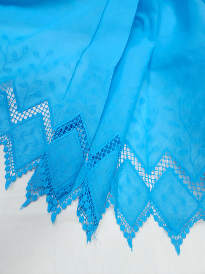 Sky Blue Heart Embroidery Cotton Suit Set | 44 Inch Width