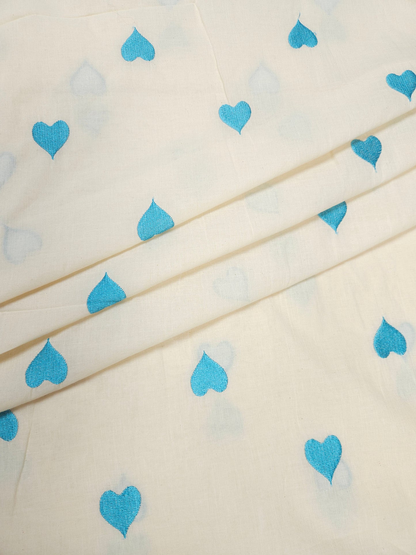 Sky Blue Heart Embroidery Cotton Suit Set | 44 Inch Width