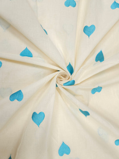 Sky Blue Heart Embroidery Cotton Suit Set | 44 Inch Width