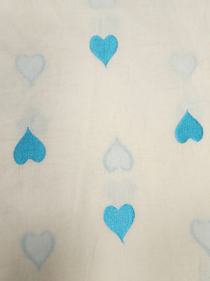 Sky Blue Heart Embroidery Cotton Suit Set | 44 Inch Width