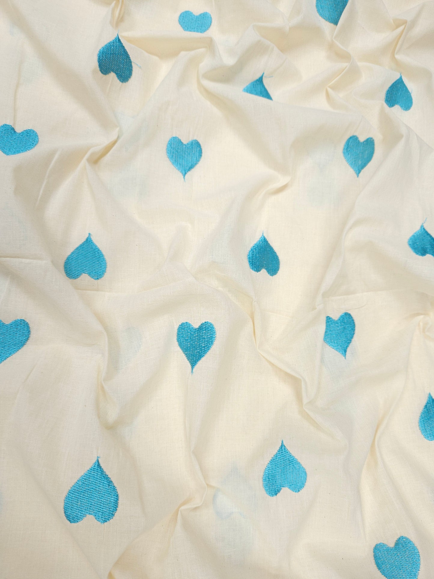 Sky Blue Heart Embroidery Cotton Suit Set | 44 Inch Width