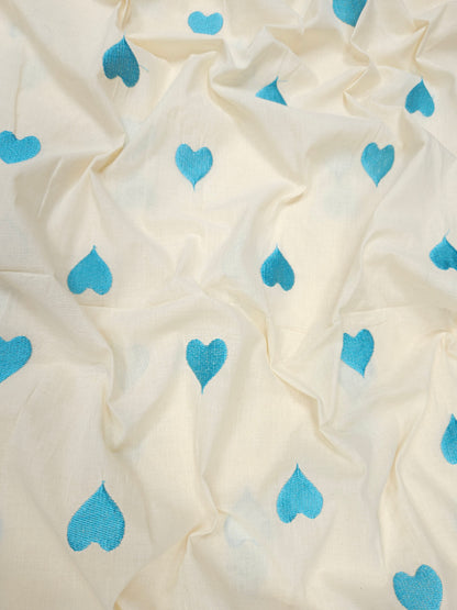 Sky Blue Heart Embroidery Cotton Suit Set | 44 Inch Width