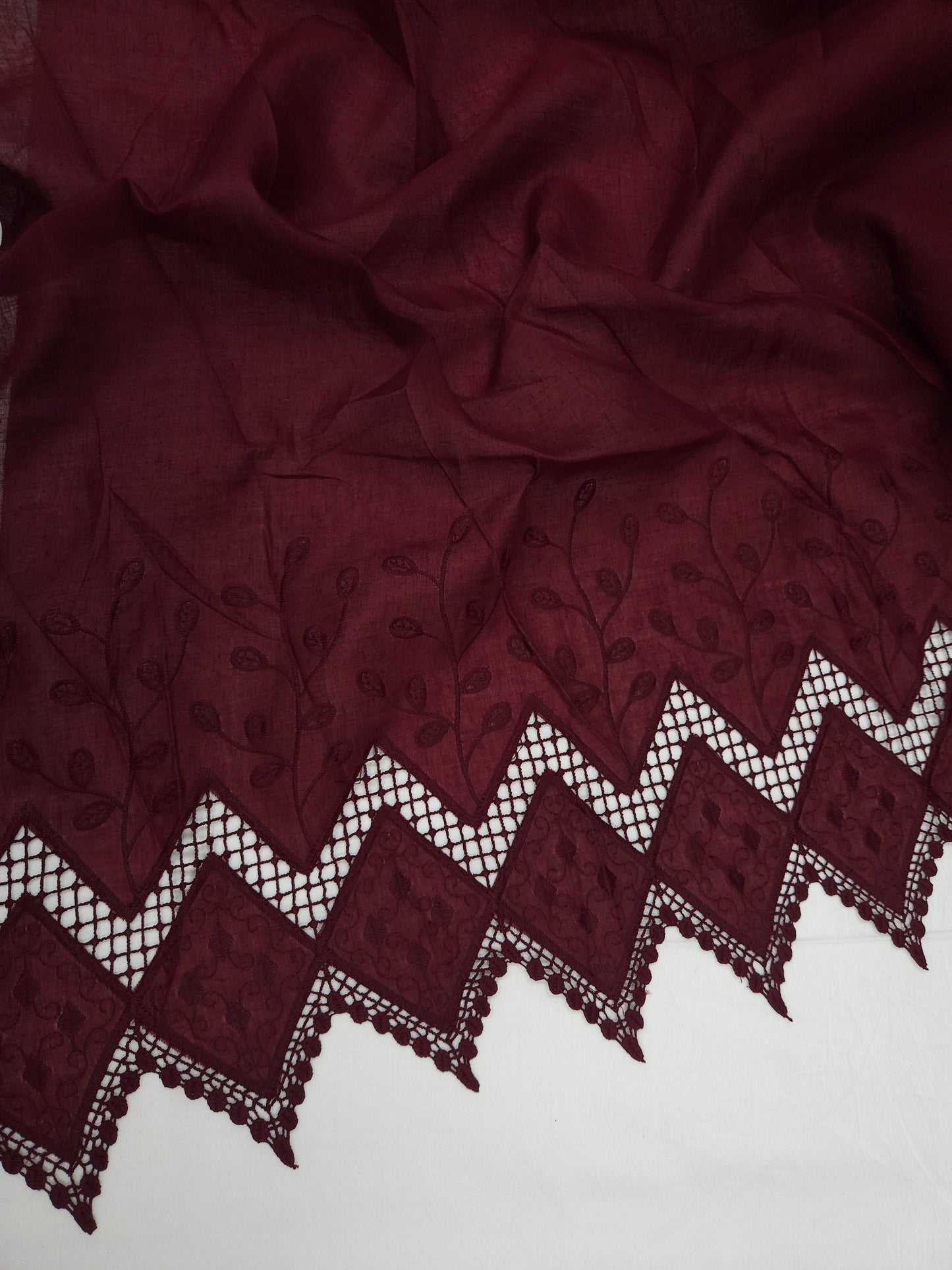 Wine Heart Embroidery Cotton Suit Set | 44 Inch Width