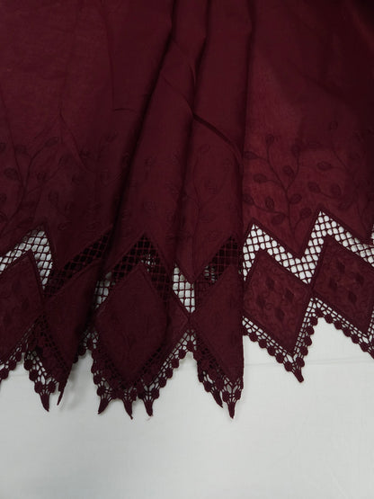 Wine Heart Embroidery Cotton Suit Set | 44 Inch Width