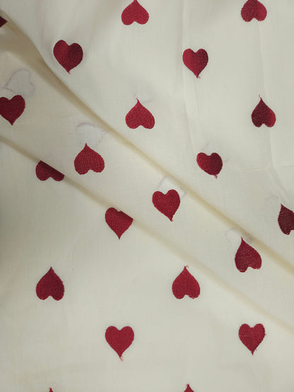 Wine Heart Embroidery Cotton Suit Set | 44 Inch Width