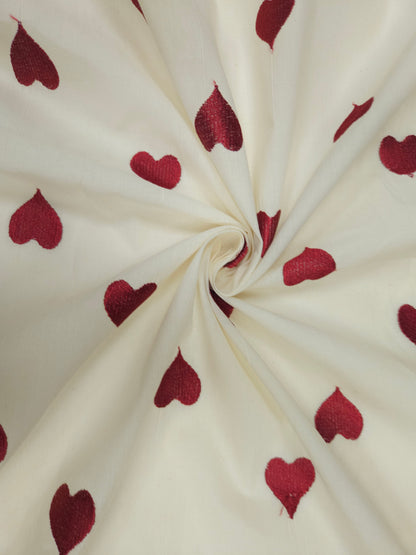 Wine Heart Embroidery Cotton Suit Set | 44 Inch Width