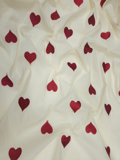Wine Heart Embroidery Cotton Suit Set | 44 Inch Width