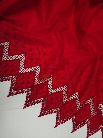 Red Heart Embroidery Cotton Suit Set | 44 Inch Width