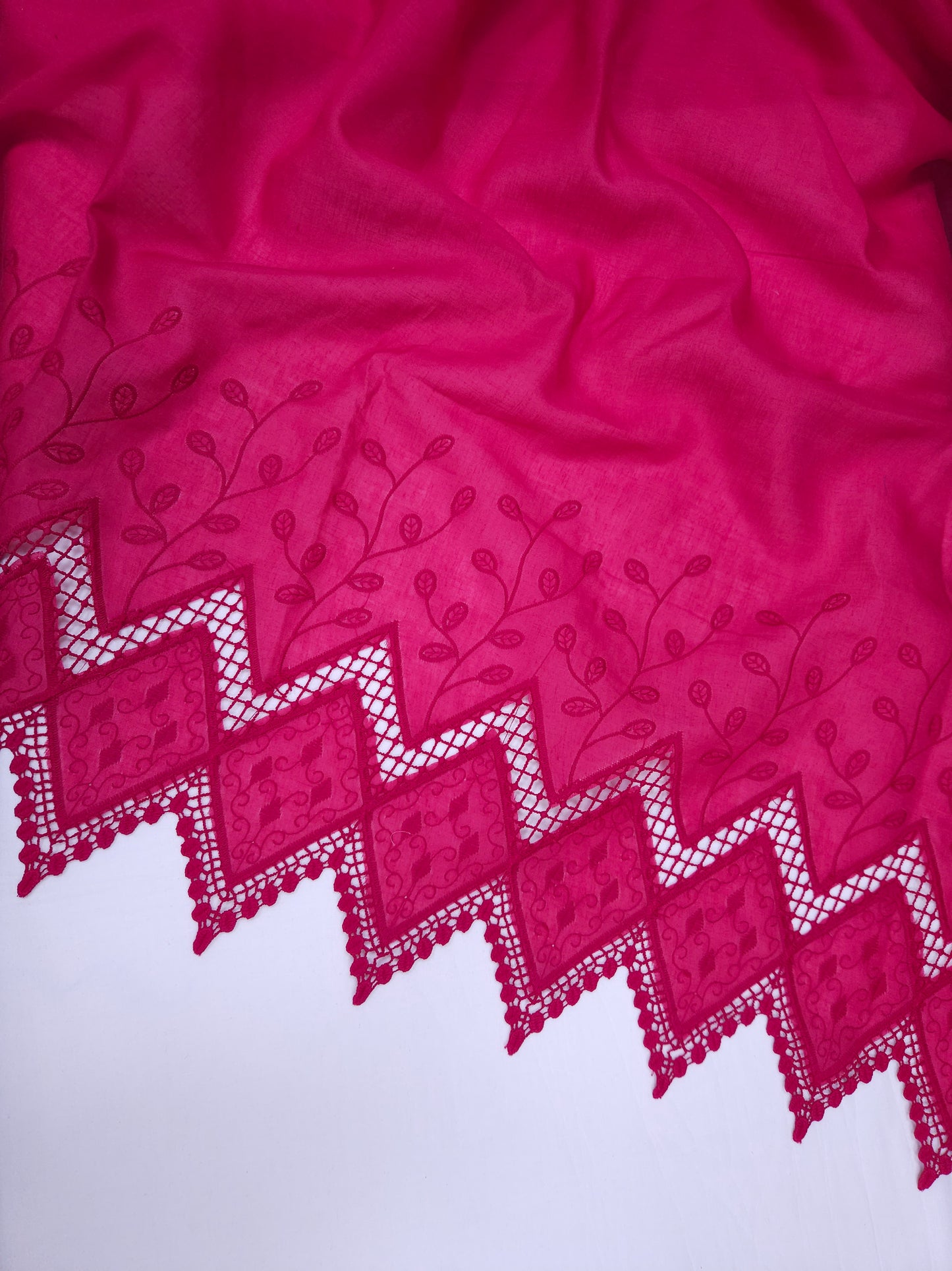 Magenta Heart Embroidery Cotton Suit Set Fabric | 44 Inch Width
