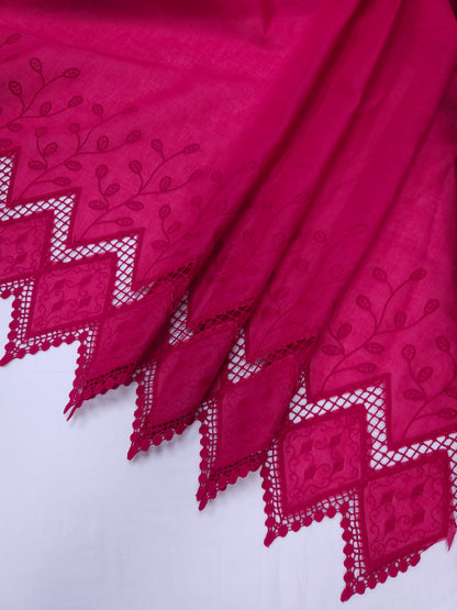 Magenta Heart Embroidery Cotton Suit Set Fabric | 44 Inch Width