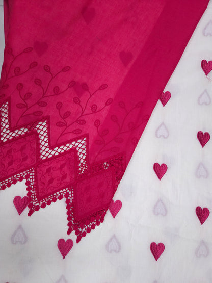 Magenta Heart Embroidery Cotton Suit Set Fabric | 44 Inch Width
