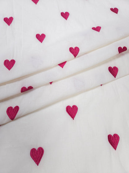 Magenta Heart Embroidery Cotton Suit Set Fabric | 44 Inch Width