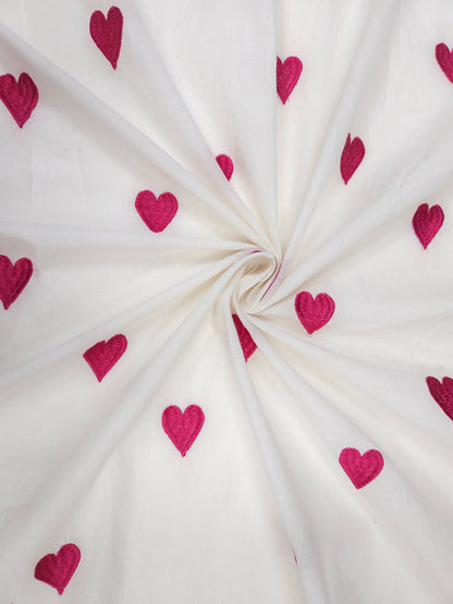 Magenta Heart Embroidery Cotton Suit Set Fabric | 44 Inch Width