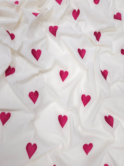 Magenta Heart Embroidery Cotton Suit Set Fabric | 44 Inch Width