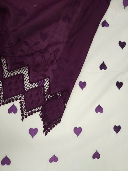 Plum Heart Embroidery Cotton Suit Set | 44 Inch Width