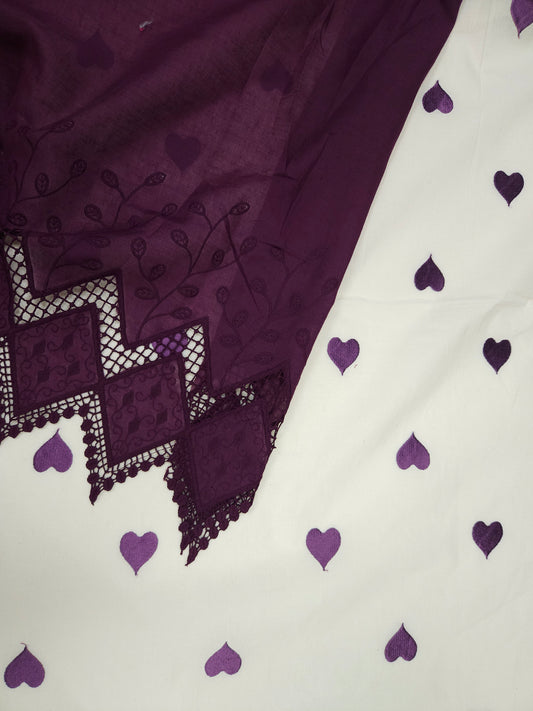 Plum Heart Embroidery Cotton Suit Set | 44 Inch Width