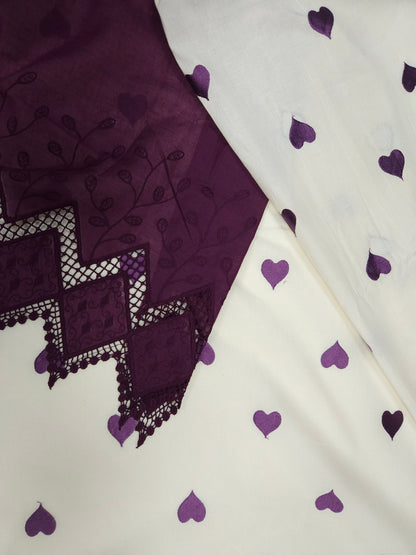 Plum Heart Embroidery Cotton Suit Set | 44 Inch Width