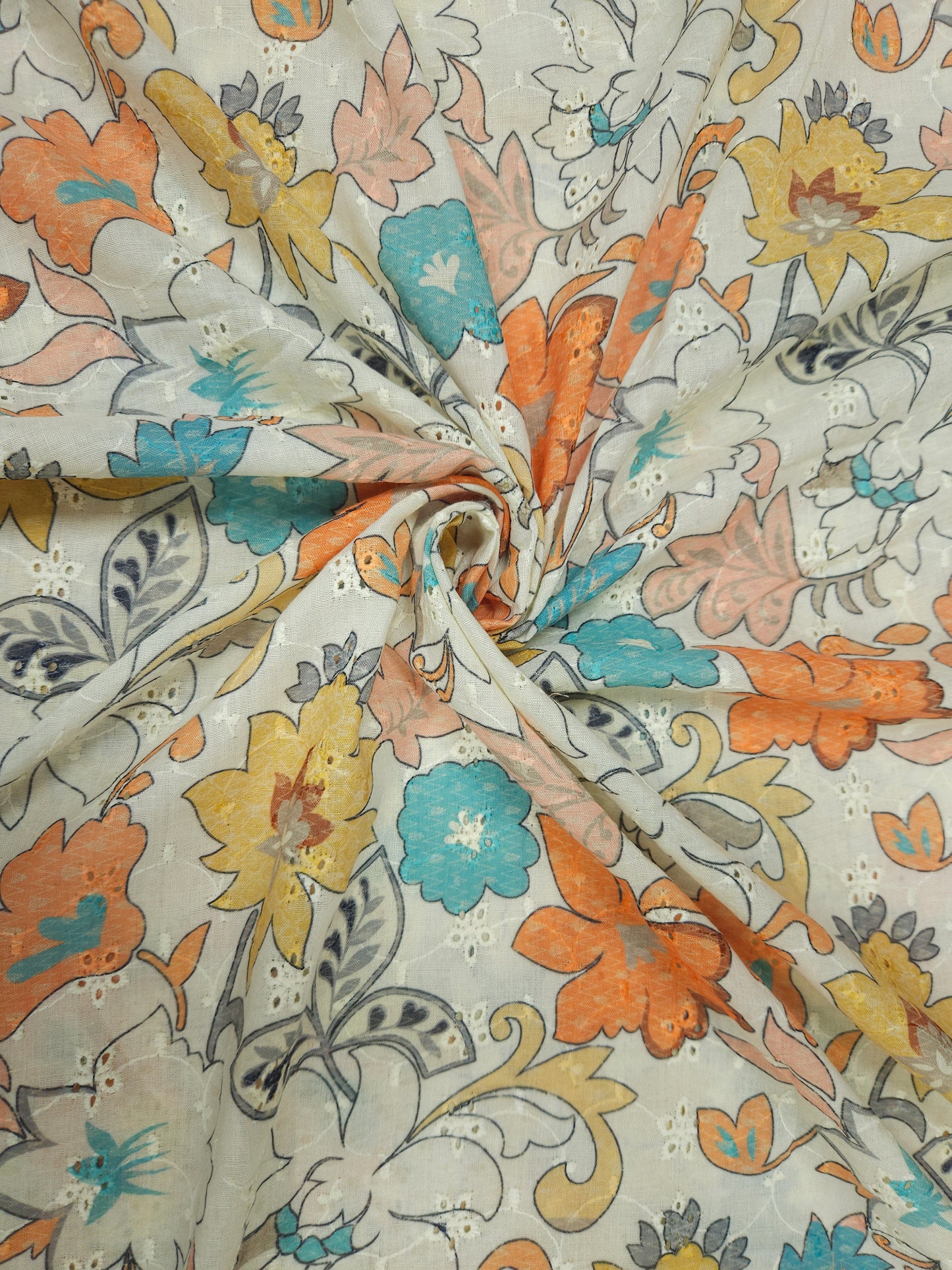 Multi Floral Cotton Hokoba Printed Fabric Suit Set