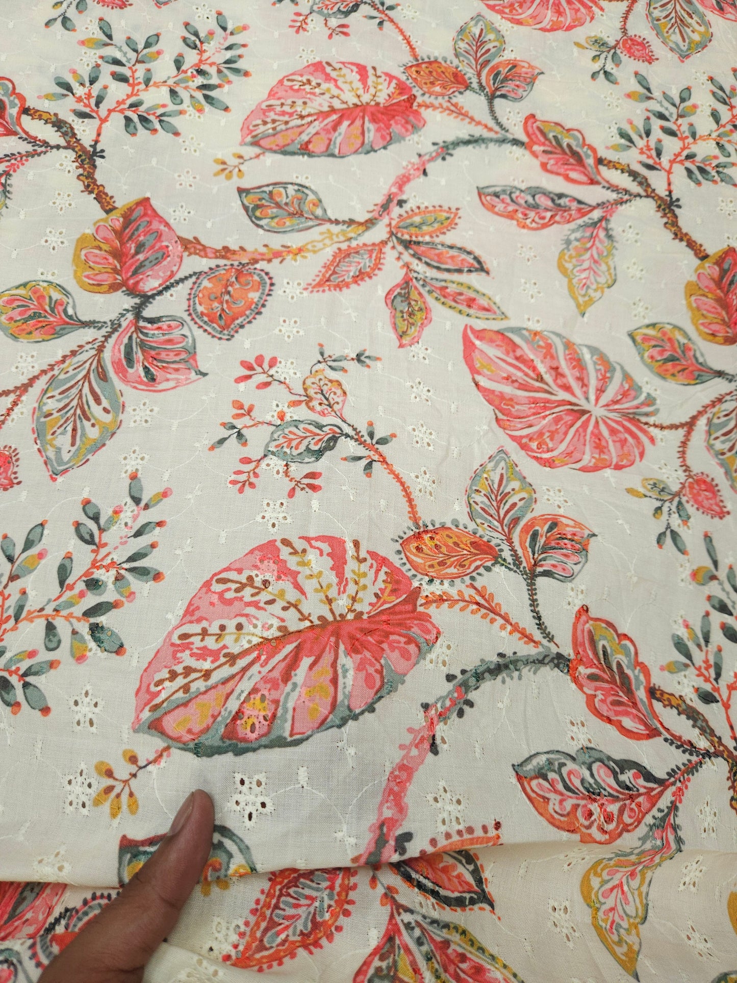 Designer Red Floral Cotton Hokoba Printed Fabric 44 Inch Width