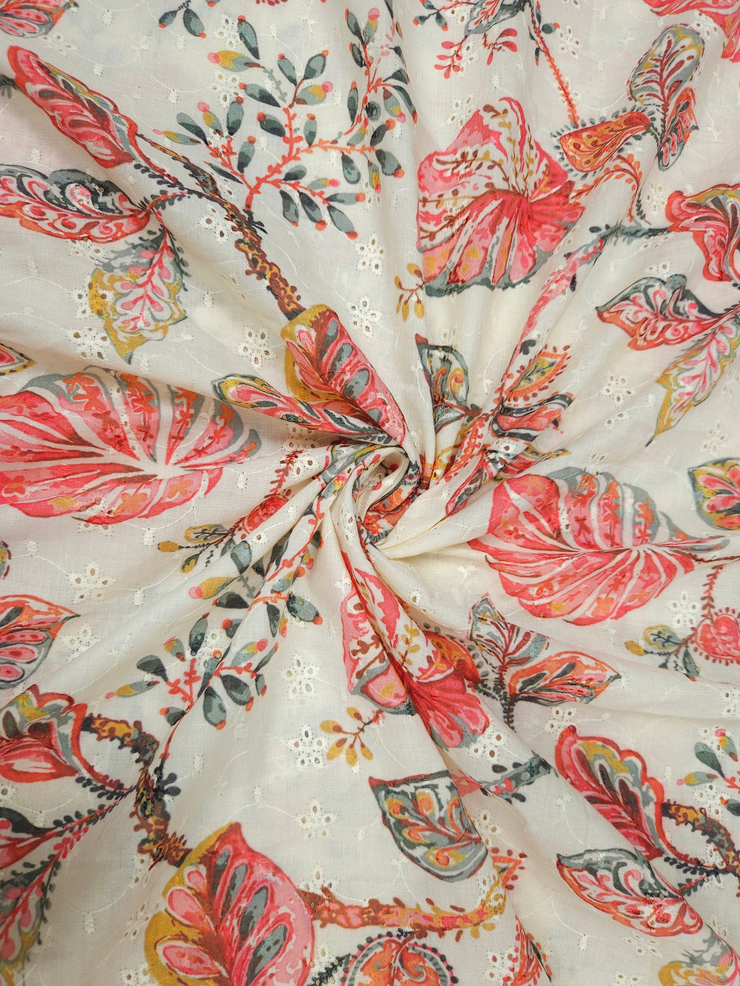 Designer Red Floral Cotton Hokoba Printed Fabric 44 Inch Width