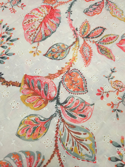 Designer Red Floral Cotton Hokoba Printed Fabric 44 Inch Width