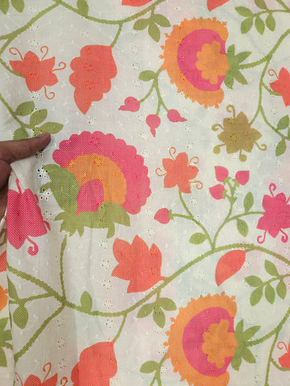 Peach & Fuchsia Pink Cotton Hokoba Printed Fabric Suit Set