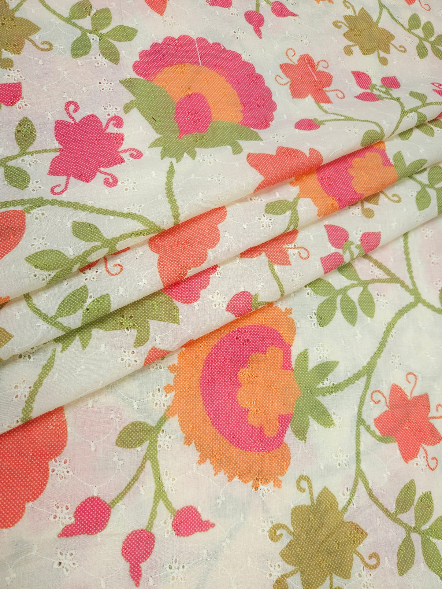 Peach & Fuchsia Pink Cotton Hokoba Printed Fabric 44 Inch Width