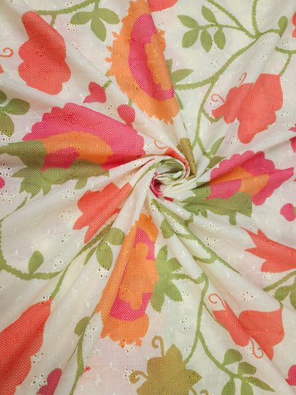 Peach & Fuchsia Pink Cotton Hokoba Printed Fabric 44 Inch Width