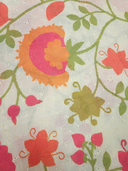 Peach & Fuchsia Pink Cotton Hokoba Printed Fabric Suit Set