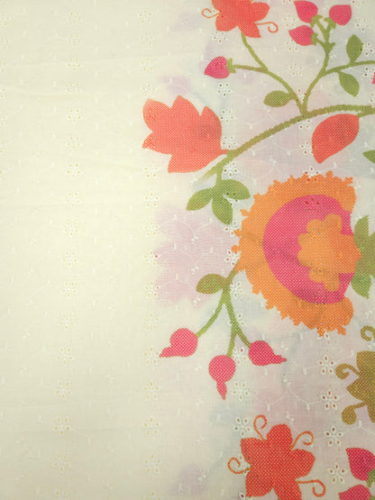 Peach & Fuchsia Pink Cotton Hokoba Printed Fabric Suit Set