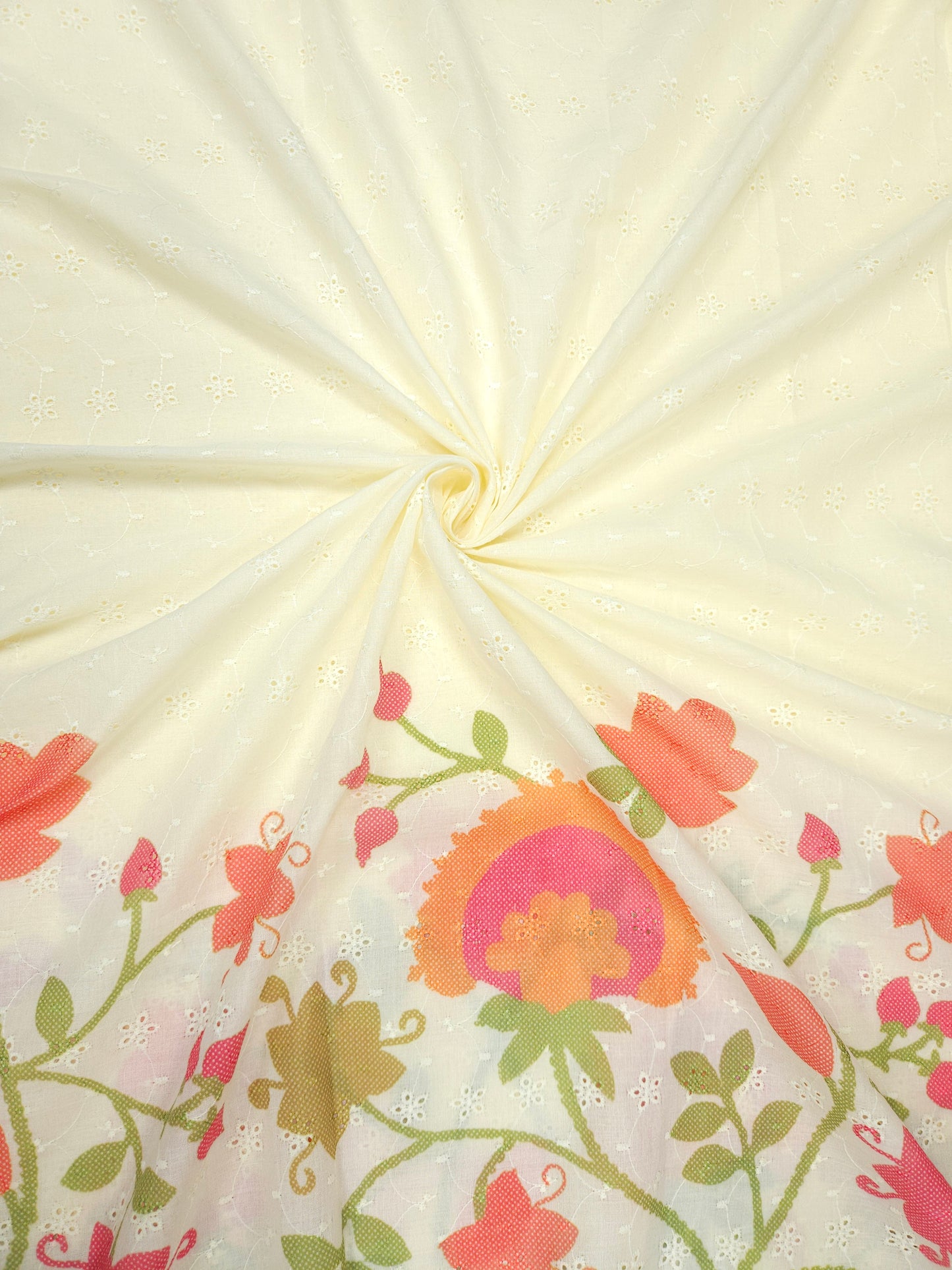 Peach & Fuchsia Pink Cotton Hokoba Printed Fabric Suit Set