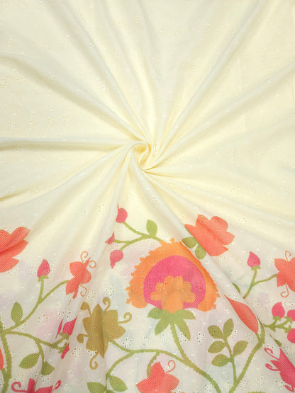 Peach & Fuchsia Pink Cotton Hokoba Printed Fabric Suit Set
