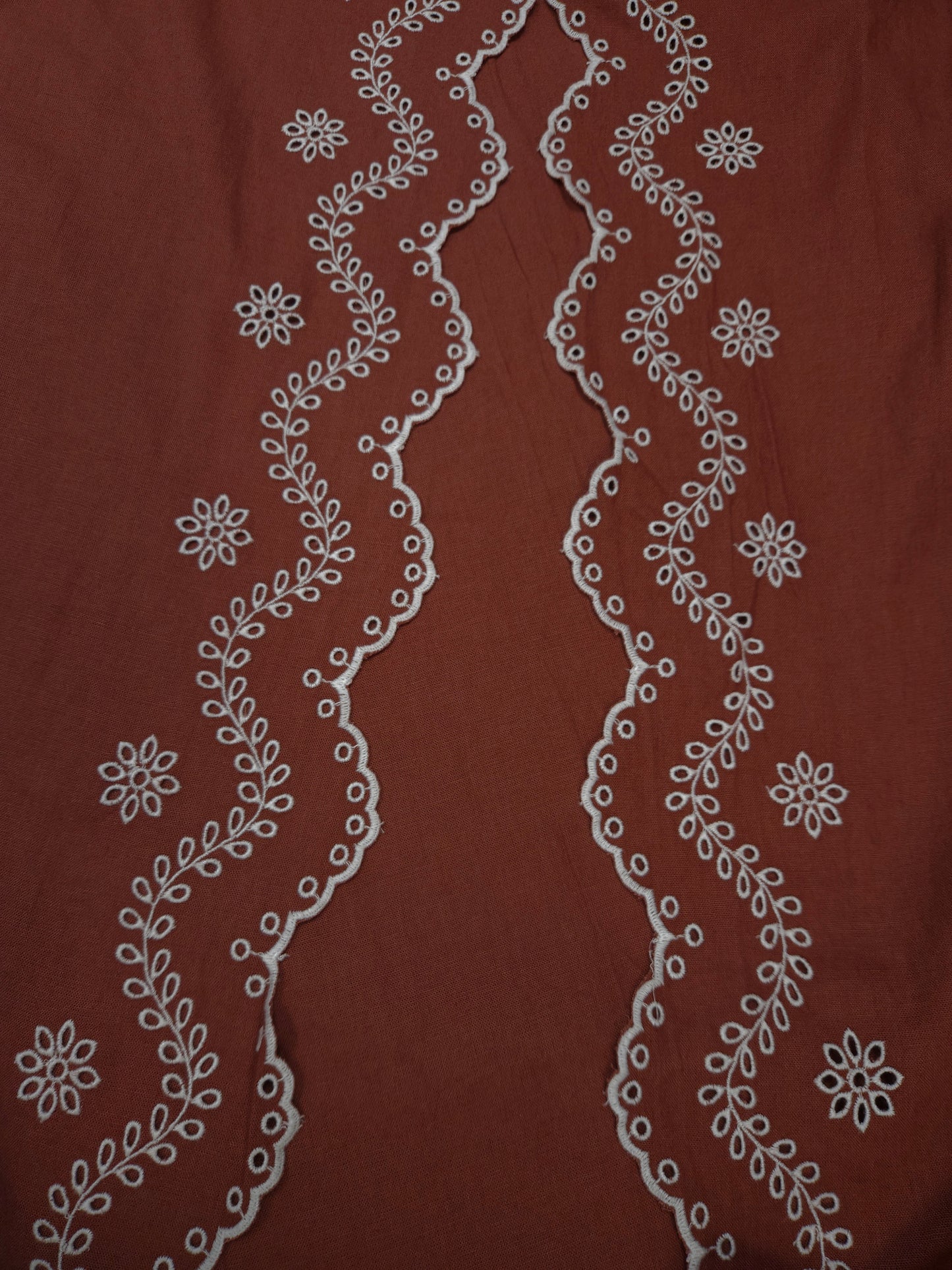 Rust Color 100% Pure Linen Fabric with Double Border
