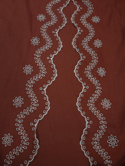 Rust Color 100% Pure Linen Fabric with Double Border