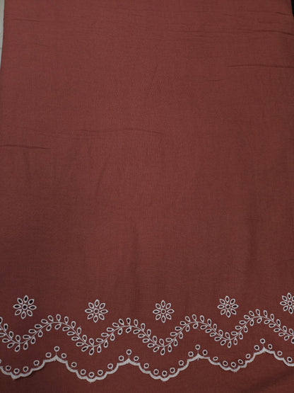 Rust Color 100% Pure Linen Fabric with Double Border