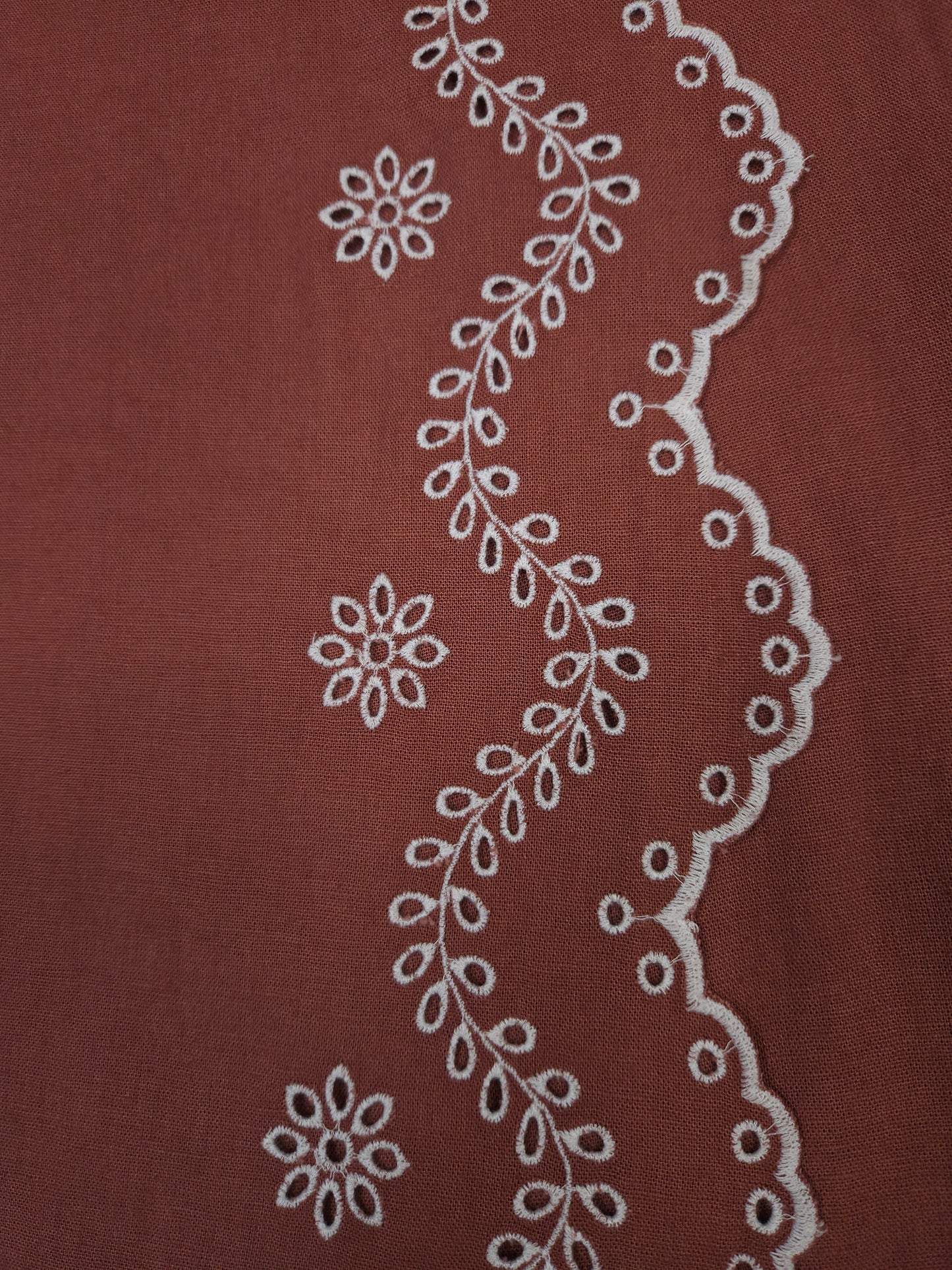 Rust Color 100% Pure Linen Fabric with Double Border
