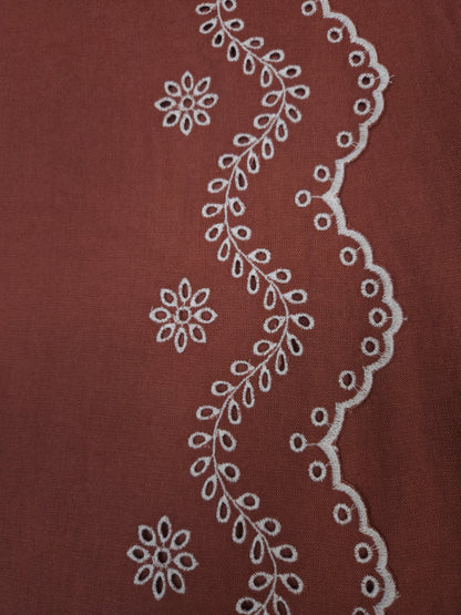 Rust Color 100% Pure Linen Fabric with Double Border